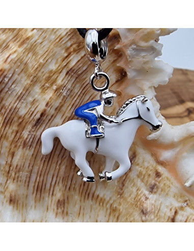 Charm Pferd emailliert 26mm, 925 Silber rhodiniert