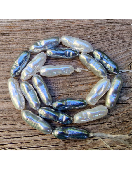 Shellperle 8x22mm grau-weiß