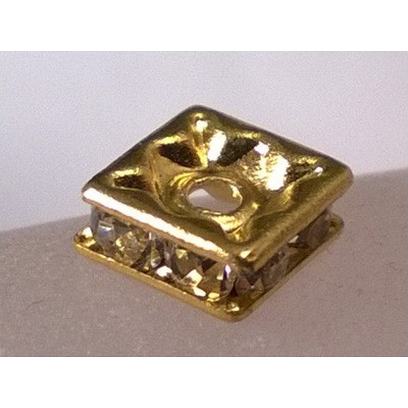 Zwischenteil Strass 6x6x2.5mm, Messing vergoldet