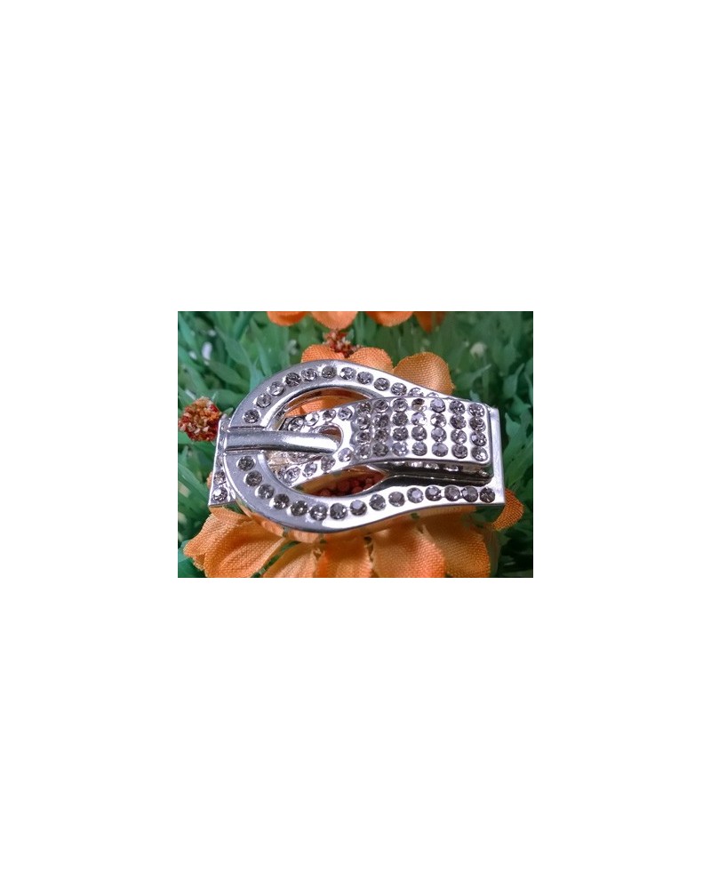 Designschliesse 32mm mit Strass, Metall-Silberfarbe