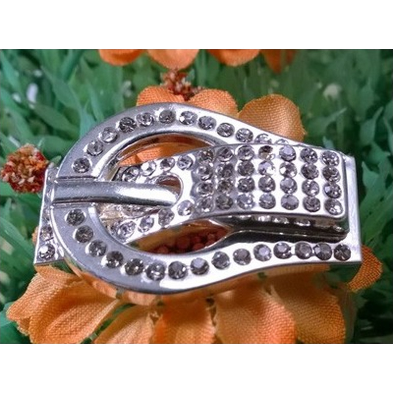 Designschliesse 32mm mit Strass, Metall-Silberfarbe