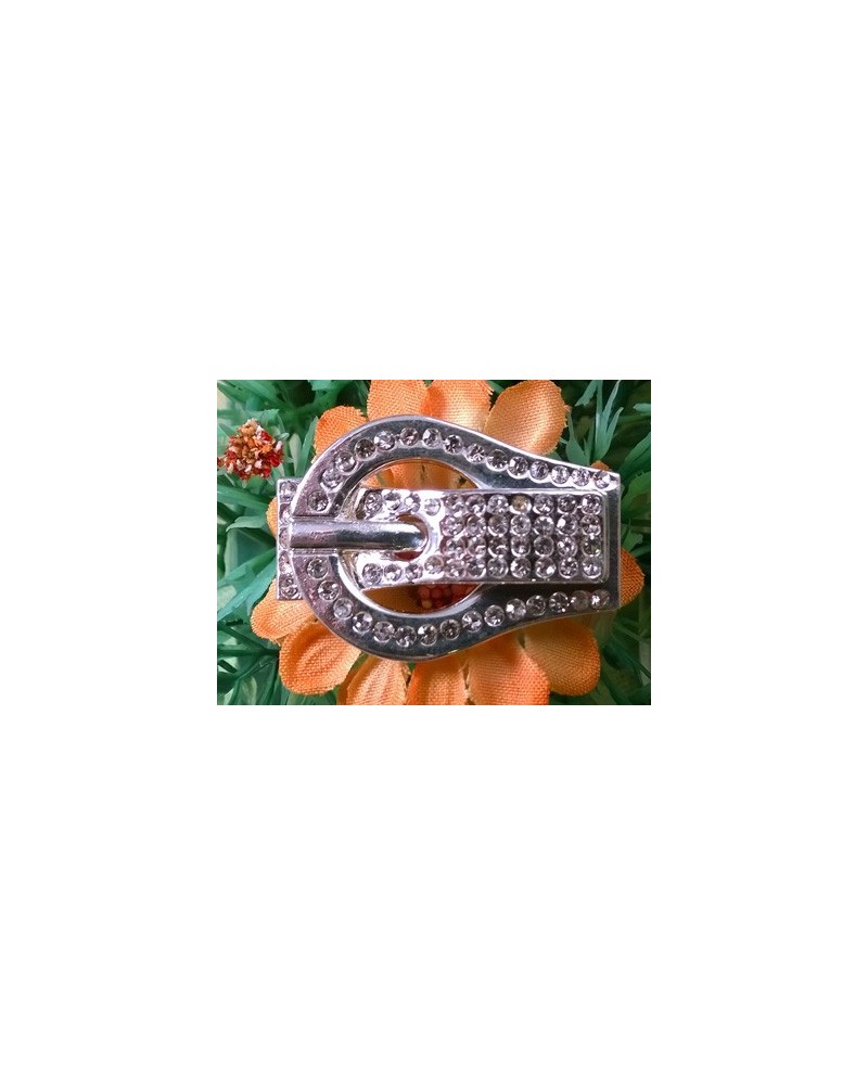 Designschliesse 32mm mit Strass, Metall-Silberfarbe