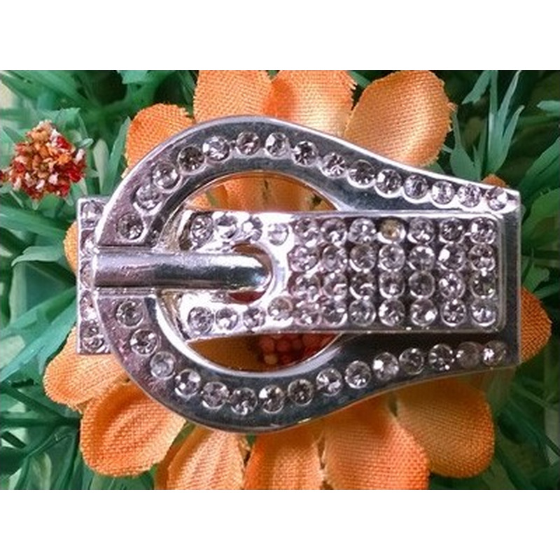 Designschliesse 32mm mit Strass, Metall-Silberfarbe