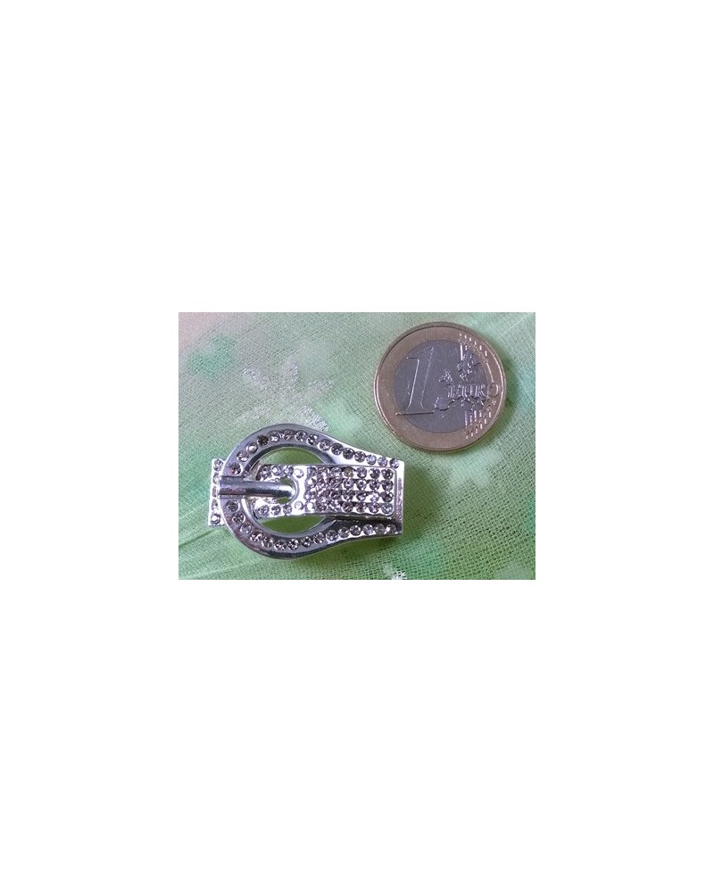 Designschliesse 32mm mit Strass, Metall-Silberfarbe