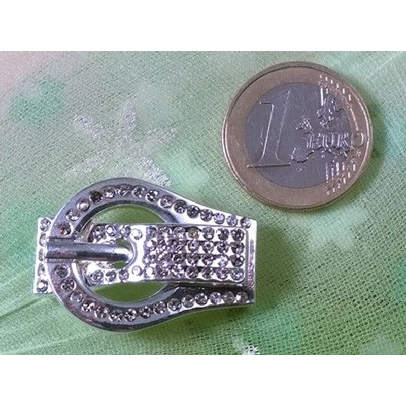 Designschliesse 32mm mit Strass, Metall-Silberfarbe