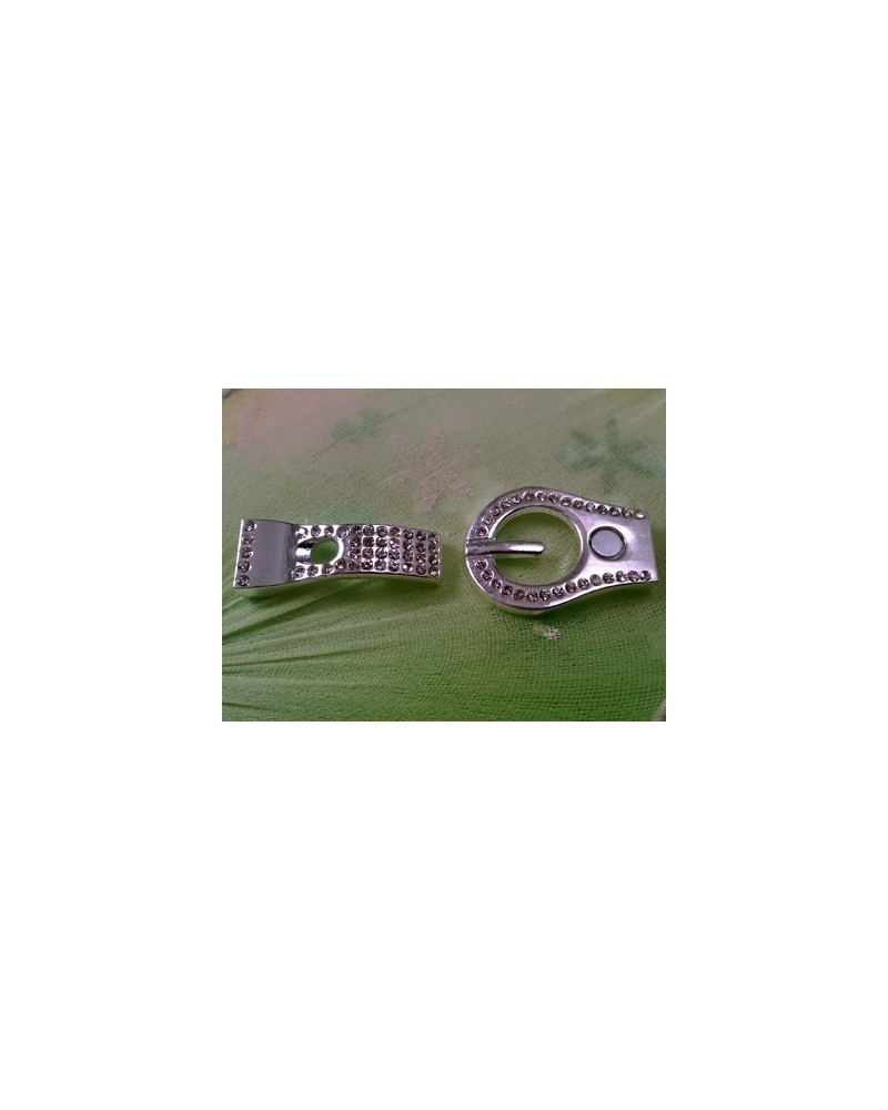 Designschliesse 32mm mit Strass, Metall-Silberfarbe
