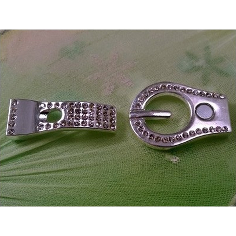 Designschliesse 32mm mit Strass, Metall-Silberfarbe