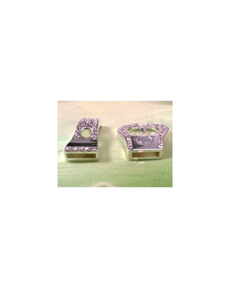 Designschliesse 32mm mit Strass, Metall-Silberfarbe
