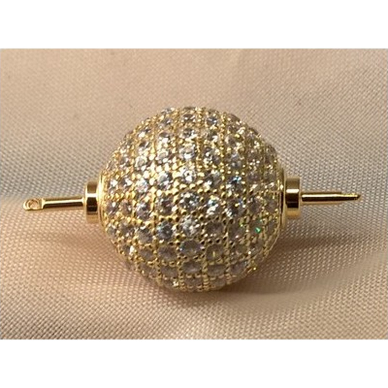 Schliesse 14mm, 925 Silber vergoldet, Strass