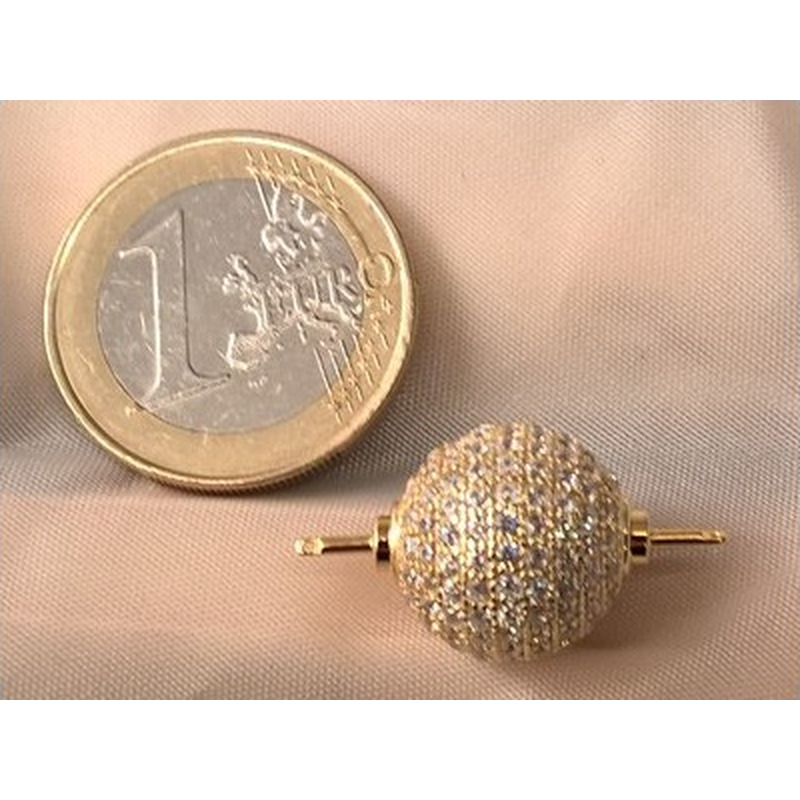 Schliesse 14mm, 925 Silber vergoldet, Strass