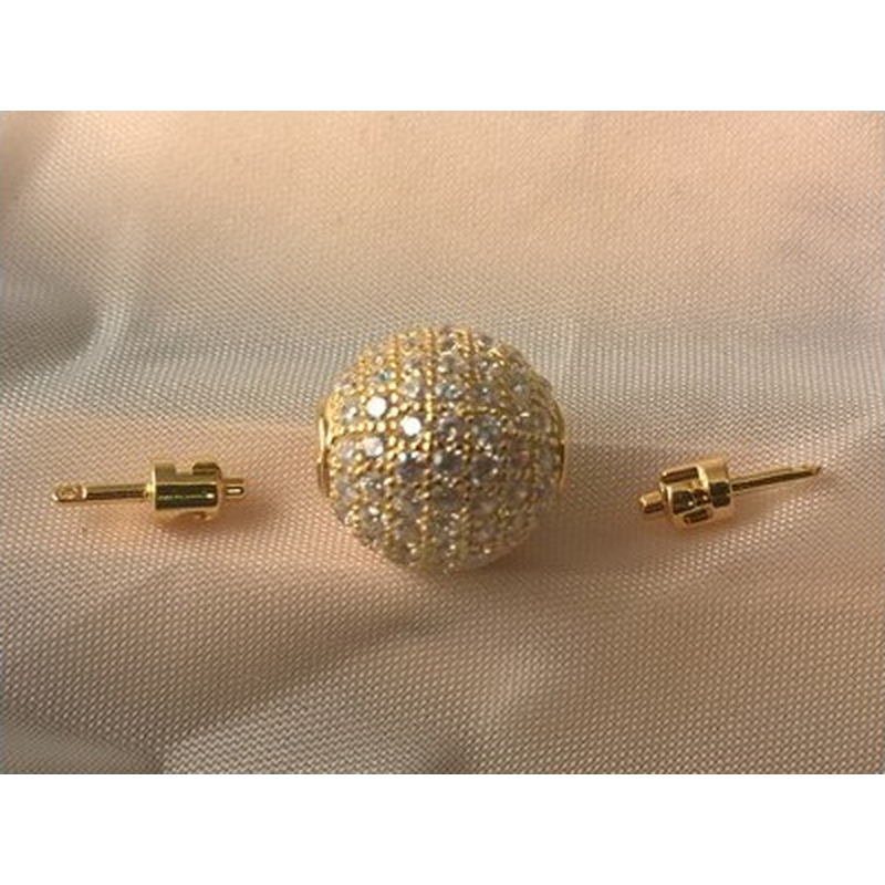Schliesse 12mm, 925 Silber vergoldet, Strass