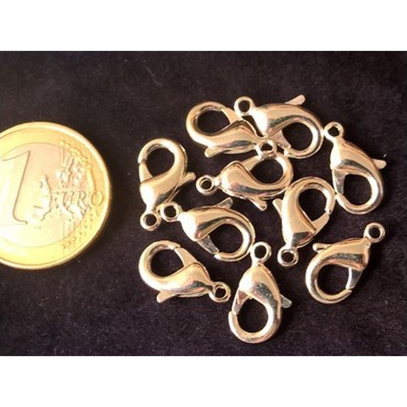 10 Stk. Karabiner 15mm Messing silberfarben