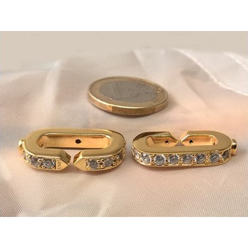 Schliesse 14.5x44mm, 925 Silber vergoldet, Strass