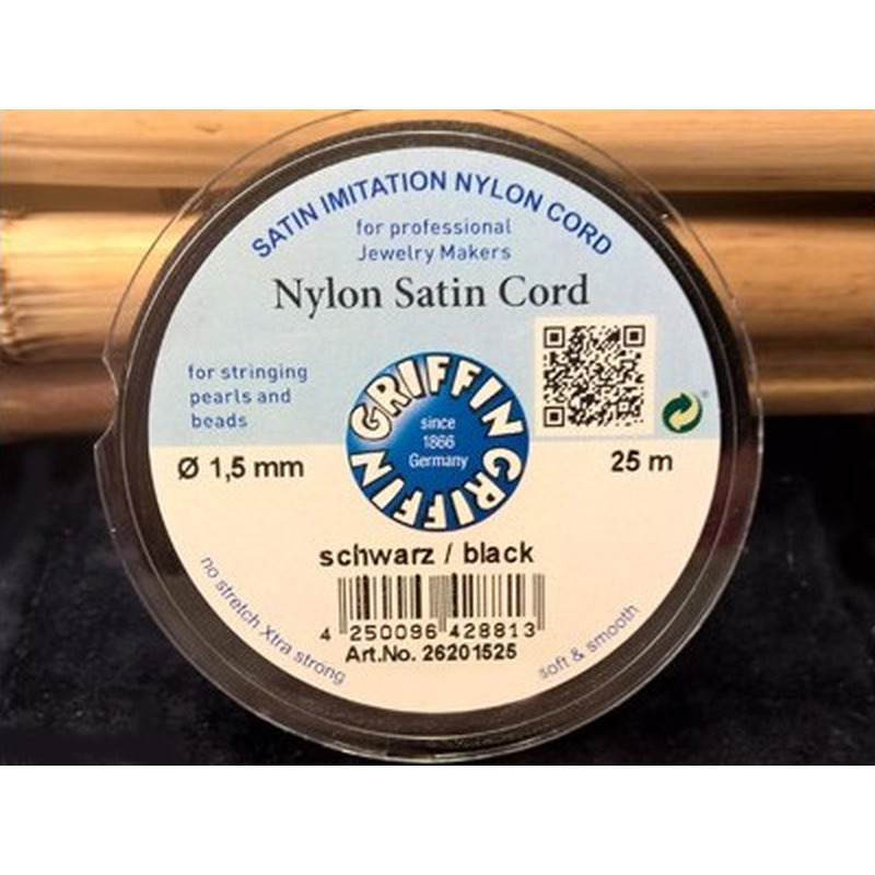 Nylon Satinkordel, schwarz, 1.5mm/25m