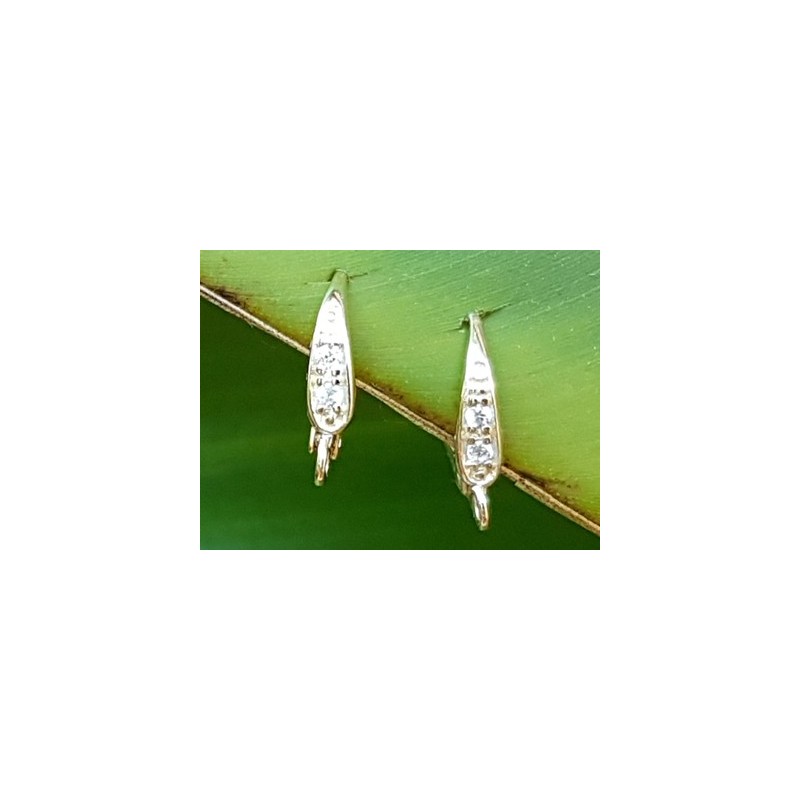 2 Stk. Brisur 10x14mm, 925 Silber vergoldet, Strass