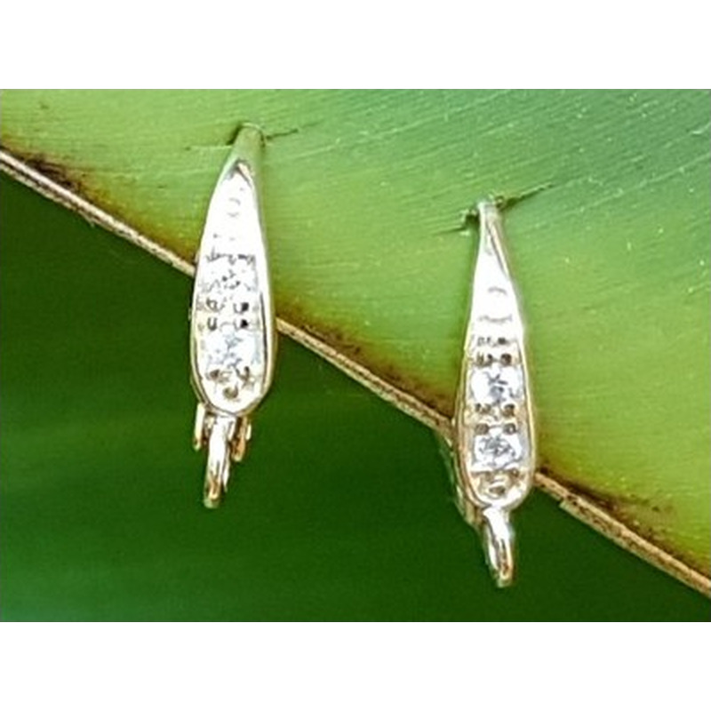 2 Stk. Brisur 10x14mm, 925 Silber vergoldet, Strass