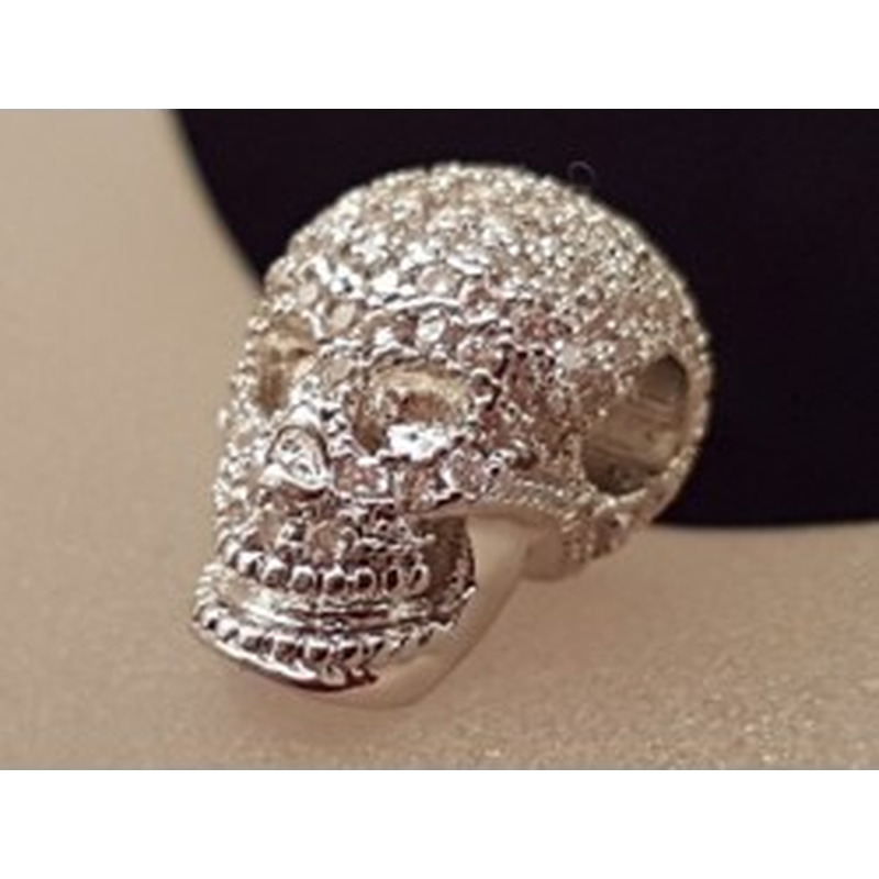 Zwischenteil Totenkopf, Messing silberfarben, Strass