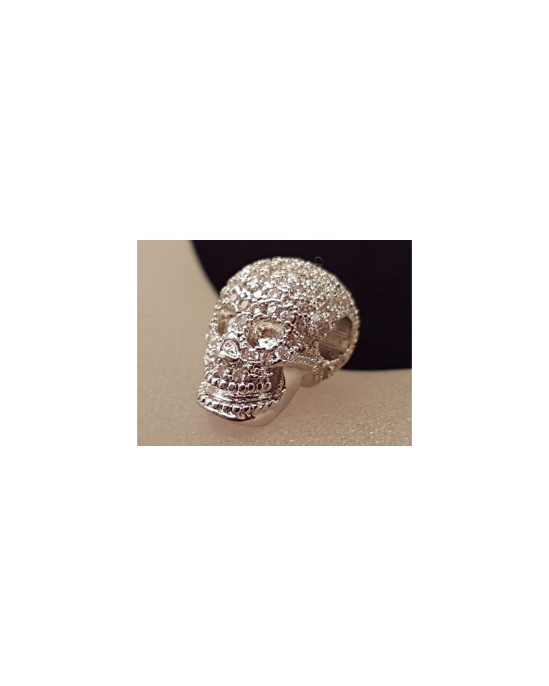 Zwischenteil Totenkopf, Messing silberfarben, Strass