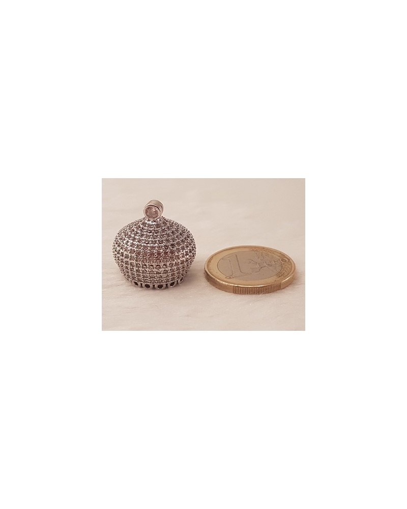 Perlenkappe, Messing silberfarben, Strass