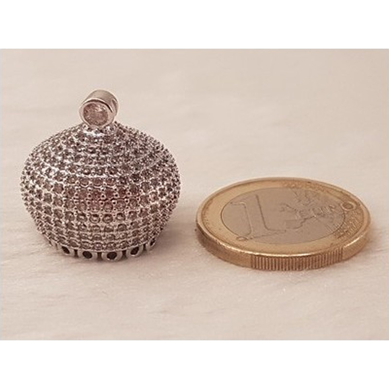 Perlenkappe, Messing silberfarben, Strass