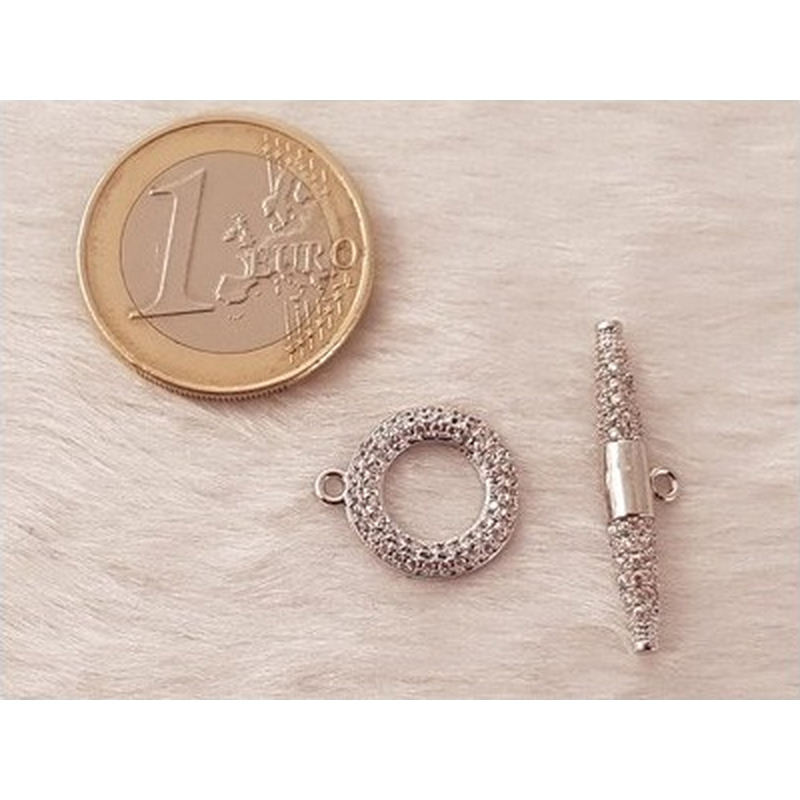 Knebelchliesse 14mm mit Strass, Metall-Silberfarbe