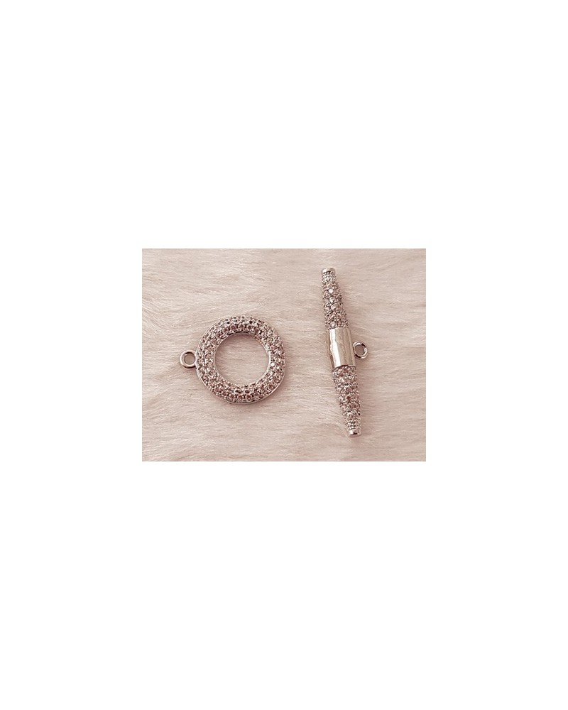 Knebelchliesse 14mm mit Strass, Metall-Silberfarbe