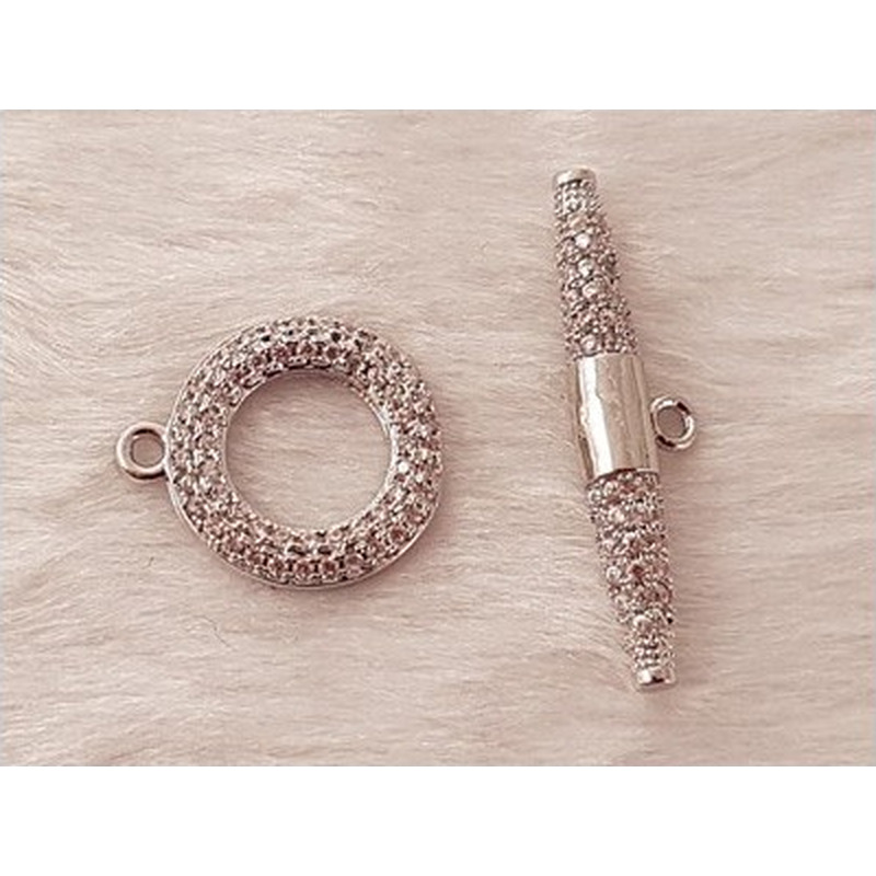 Knebelchliesse 14mm mit Strass, Metall-Silberfarbe