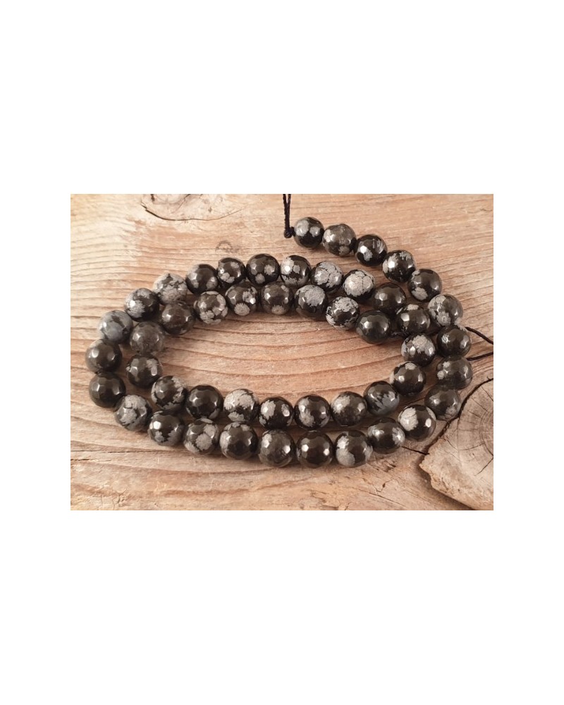 Schneeflocken Obsidian Kette 8mm facettiert