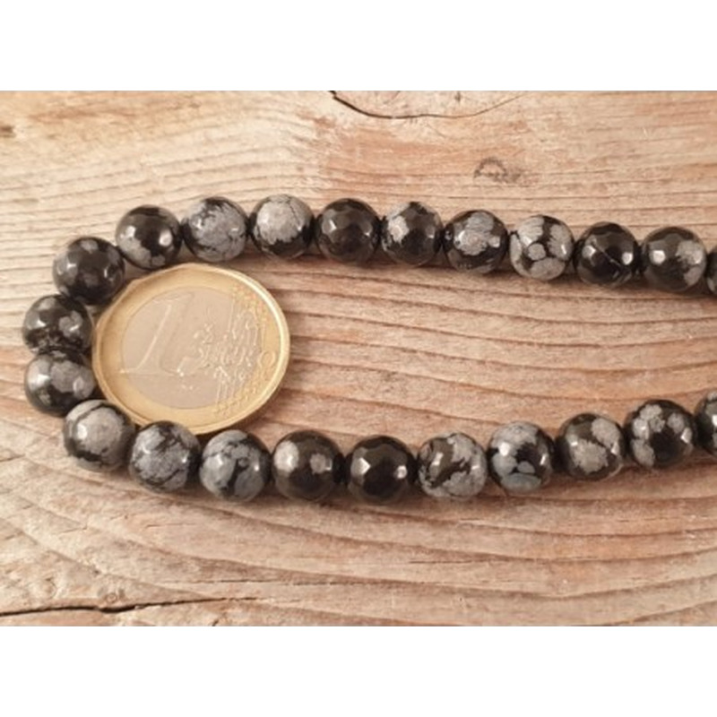 Schneeflocken Obsidian Kette 8mm facettiert