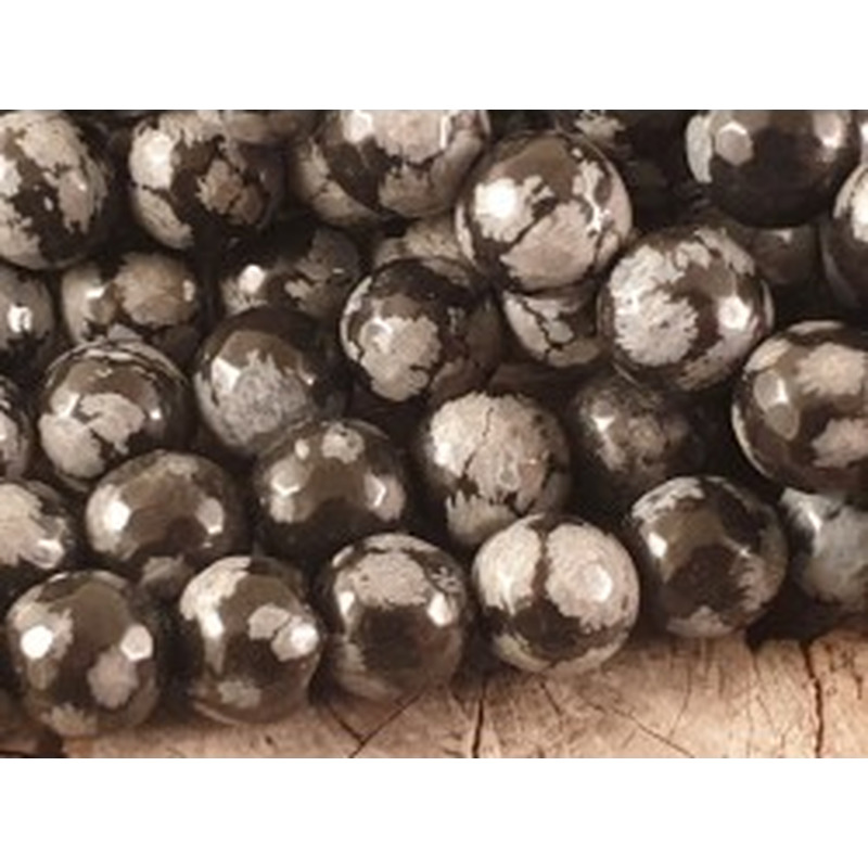 Schneeflocken Obsidian Kette 8mm facettiert