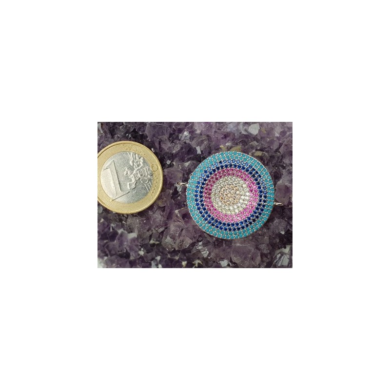 Zwischenteil-Link Strass 28mm, Messing silberfarben