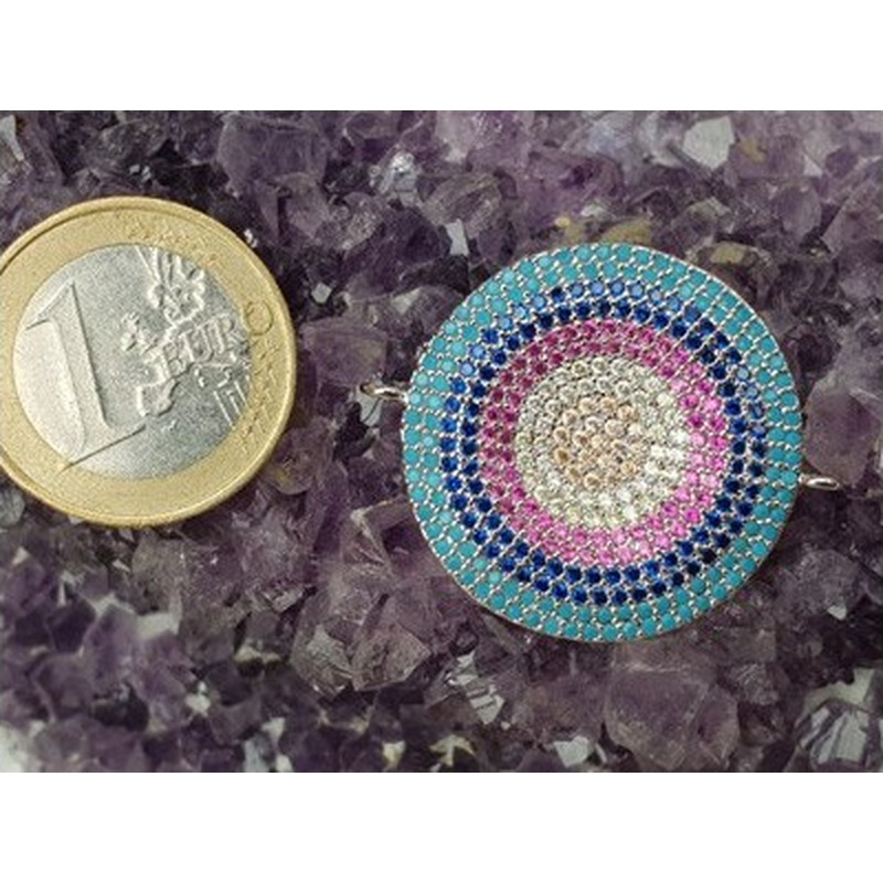 Zwischenteil-Link Strass 28mm, Messing silberfarben