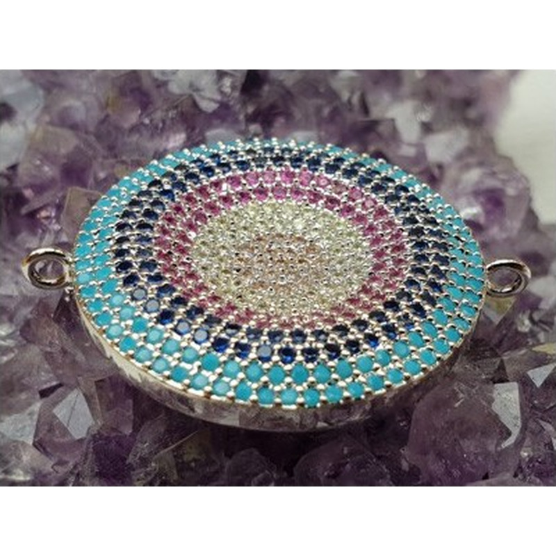 Zwischenteil-Link Strass 28mm, Messing silberfarben