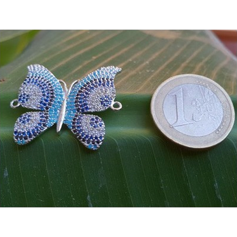 Zwischenteil-Link Schmetterling Strass 29x31mm, Messing silberf.