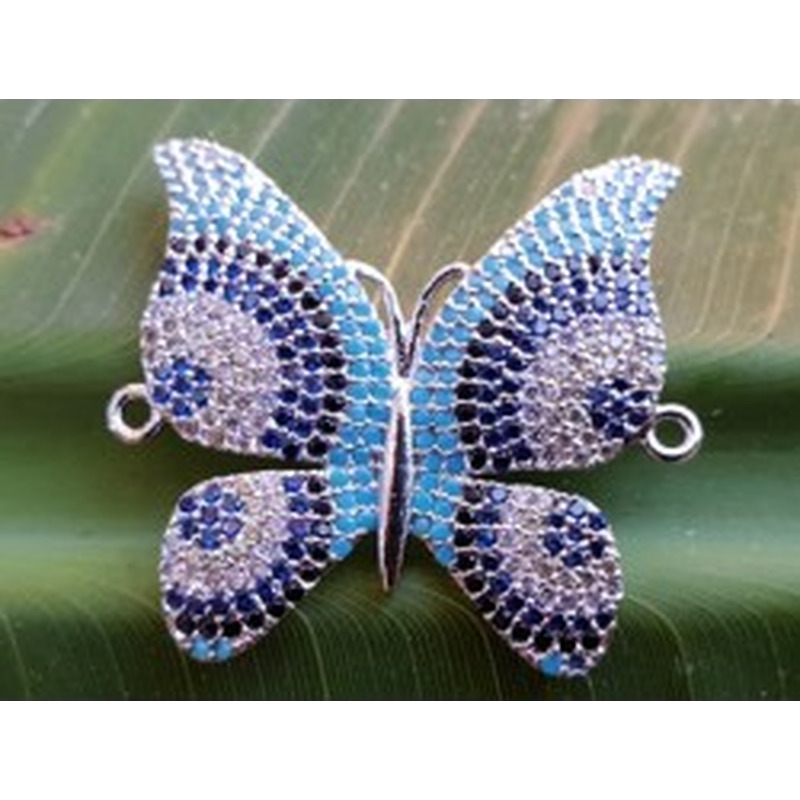 Zwischenteil-Link Schmetterling Strass 29x31mm, Messing silberf.