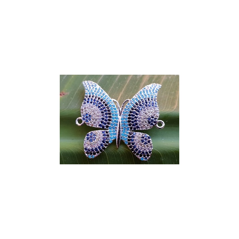 Zwischenteil-Link Schmetterling Strass 29x31mm, Messing silberf.