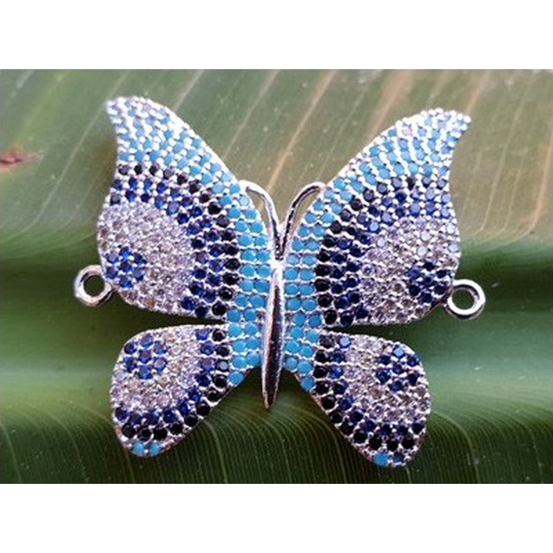 Zwischenteil-Link Schmetterling Strass 29x31mm, Messing silberf.