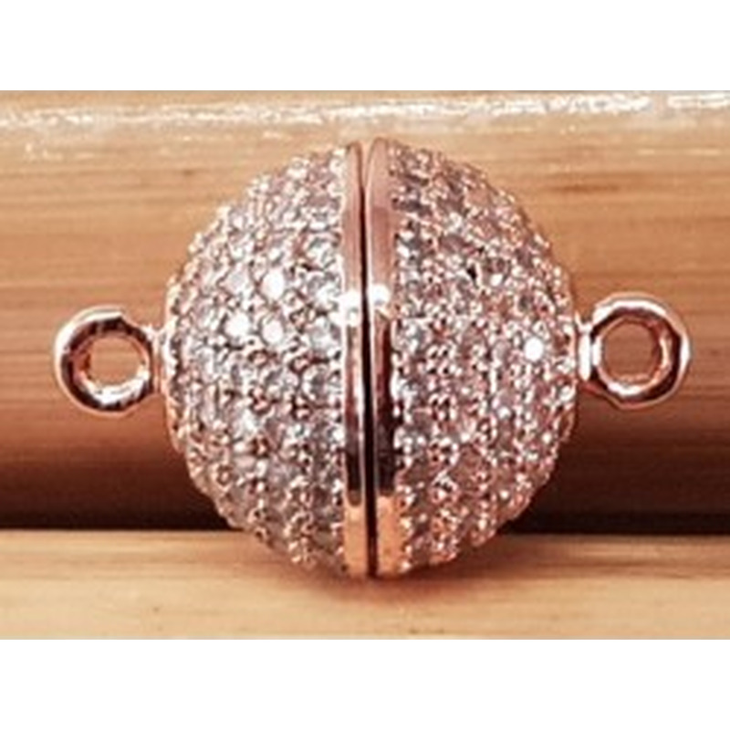 Magnetschliesse 8mm rosegoldfarben, Strass, geklebt