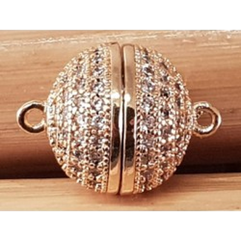 Magnetschliesse 8mm vergoldet, Strass, geklebt