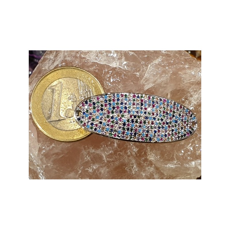 Zwischenteil-Link Strass 15x38mm, Messing silberfarben