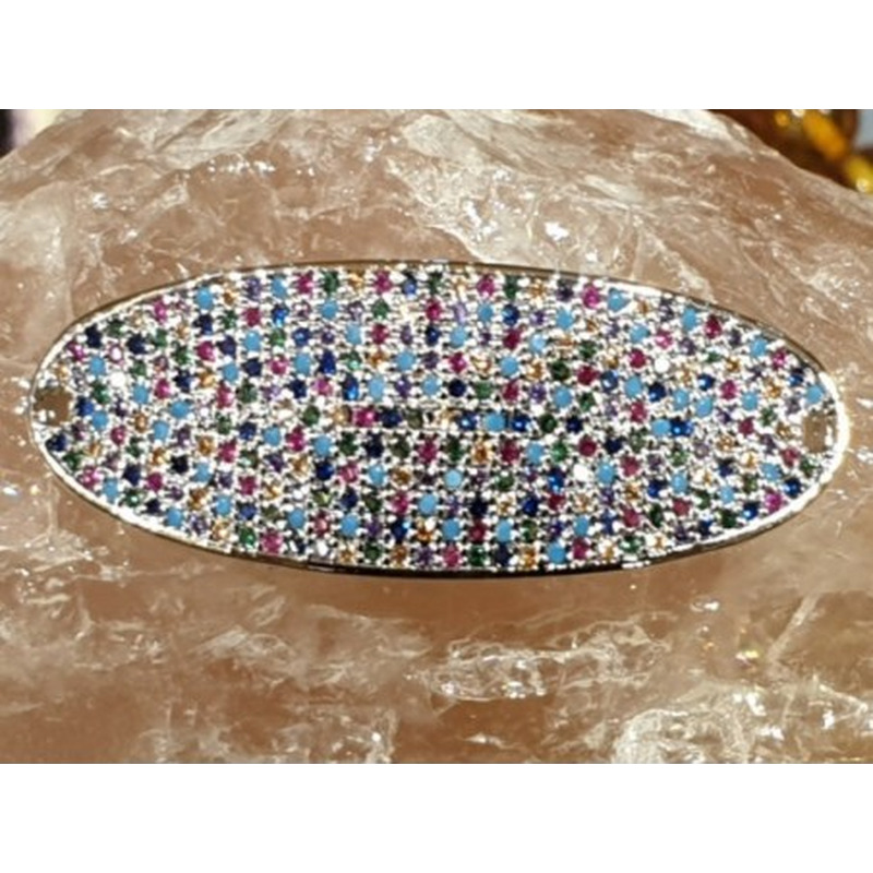 Zwischenteil-Link Strass 15x38mm, Messing silberfarben