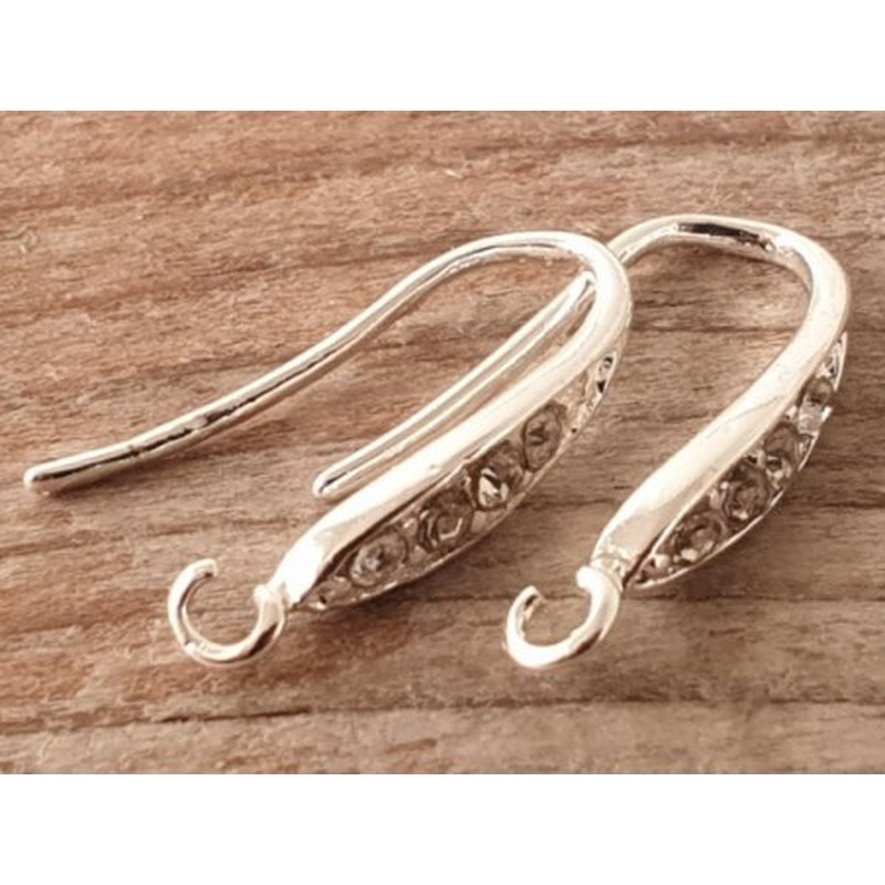 Ohrhaken 18mm (2 Stk), Metall silberfarben, Strass