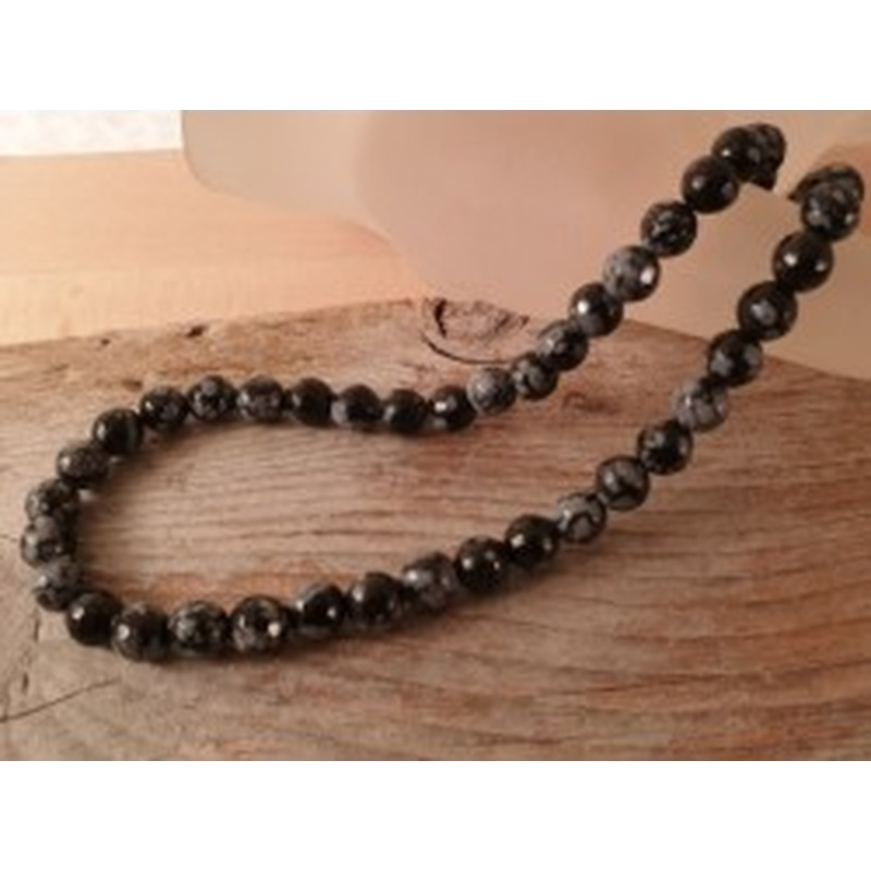 Schneeflocken Obsidian Kette 6mm facettiert 2