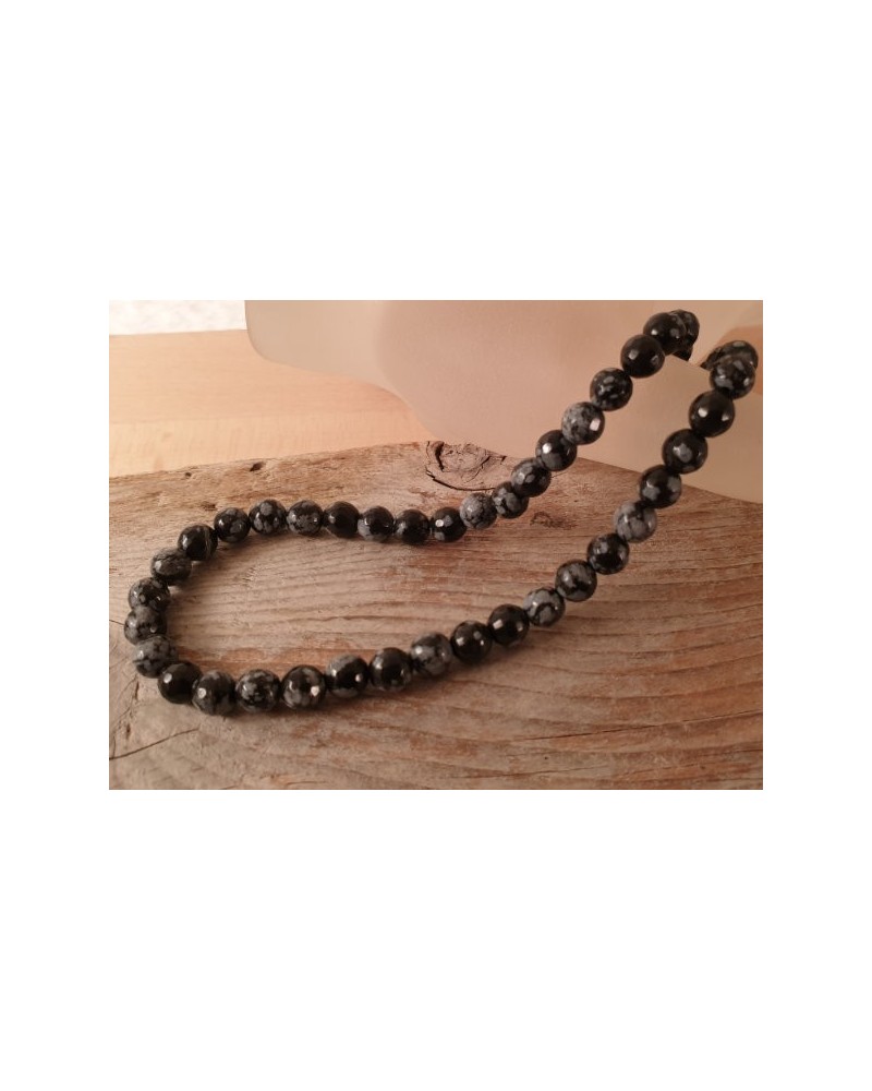 Schneeflocken Obsidian Kette 6mm facettiert