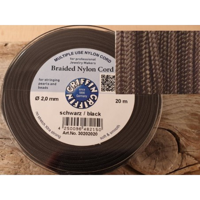 geflochtene Nylonschnur, schwarz, 2.0mm/20m