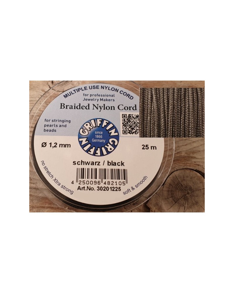 geflochtene Nylonschnur, schwarz, 1.2mm/25m