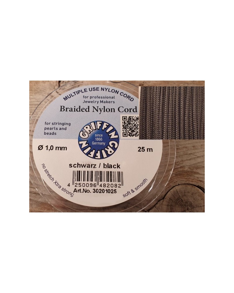 geflochtene Nylonschnur, schwarz, 1.0mm/25m