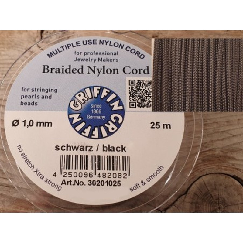 geflochtene Nylonschnur, schwarz, 1.0mm/25m