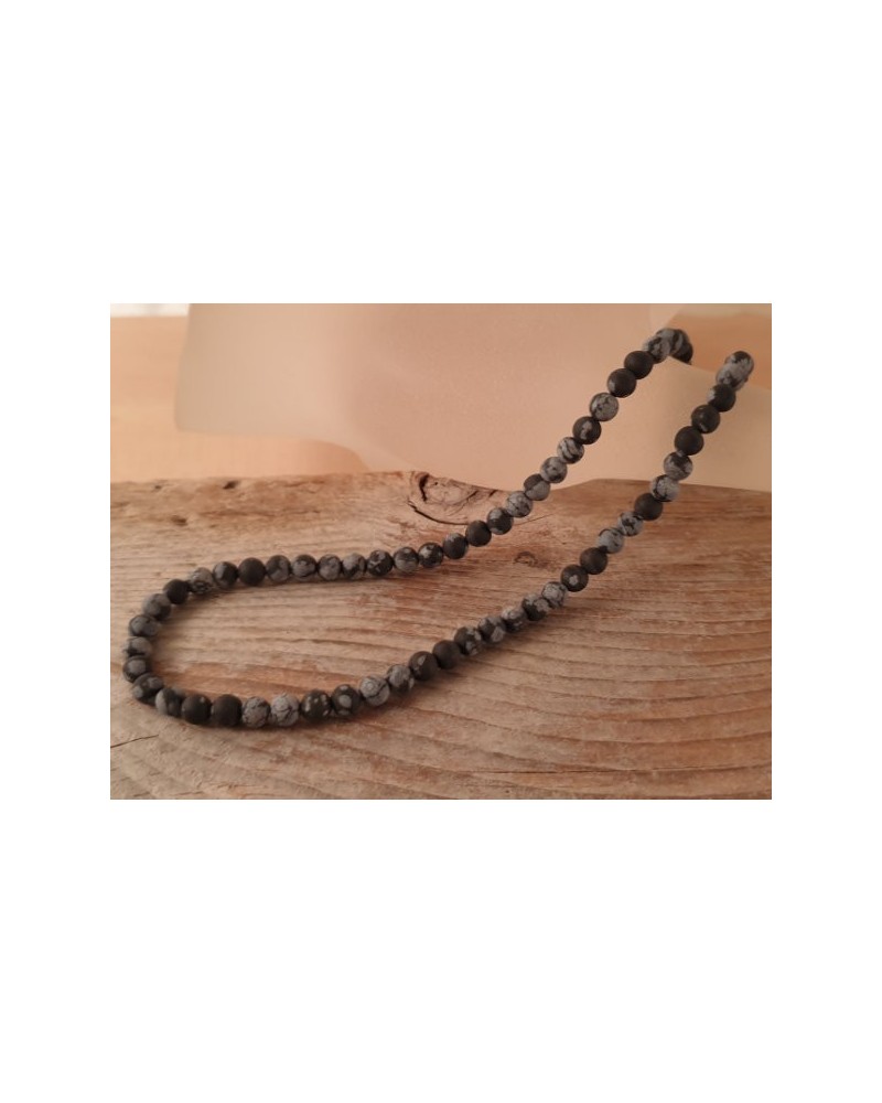 Schneeflocken Obsidian Kette matt 4mm