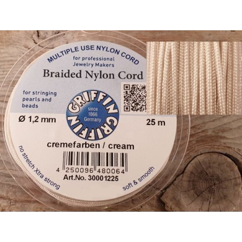 geflochtene Nylonschnur, cremefarben, 1.2mm/25m